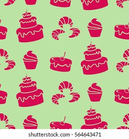 Pattern. Background texture. cakes, ice cream, croissant.