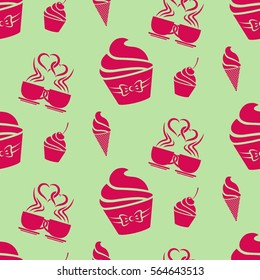 Pattern. Background texture. cakes, ice cream, coffee.