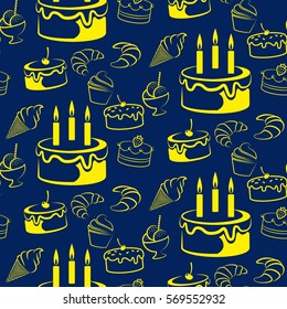 Pattern. Background texture. cakes, ice cream, croissant.