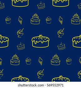 Pattern. Background texture. cakes, ice cream, croissant.