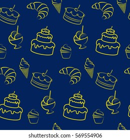 Pattern. Background texture. cakes, ice cream, croissant.