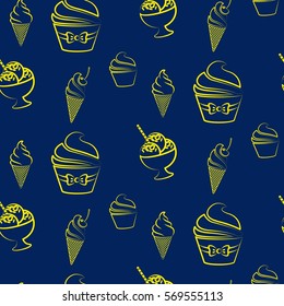 Pattern. Background texture. cakes, ice cream, coffee, croissant.