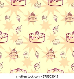 Pattern. Background texture. cakes, ice cream, coffee, croissant.