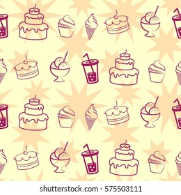 Pattern. Background texture. cakes, ice cream, coffee, croissant.
