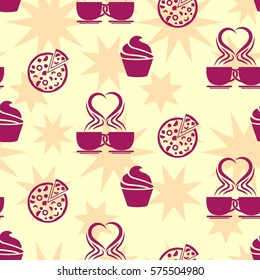 Pattern. Background texture. cakes, ice cream, coffee, croissant.