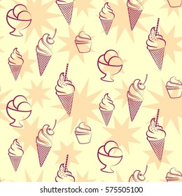 Pattern. Background texture. cakes, ice cream, coffee, croissant.