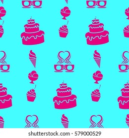 Pattern. Background texture. cakes, ice cream, coffee, croissant.