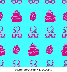 Pattern. Background texture. cakes, ice cream, coffee, croissant.