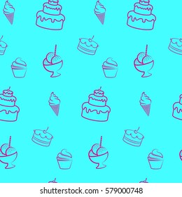 Pattern. Background texture. cakes, ice cream, coffee, croissant.