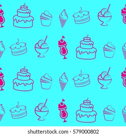 Pattern. Background texture. cakes, ice cream, coffee, croissant.
