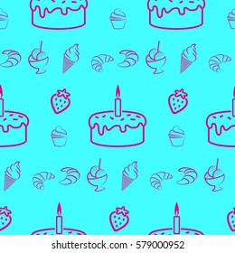 Pattern. Background texture. cakes, ice cream, coffee, croissant.