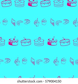 Pattern. Background texture. cakes, ice cream, coffee, croissant.