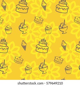Pattern. Background texture. cakes, ice cream, coffee, croissant.