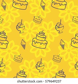 Pattern. Background texture. cakes, ice cream, coffee, croissant.