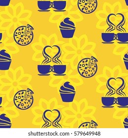 Pattern. Background texture. cakes, ice cream, coffee, croissant.