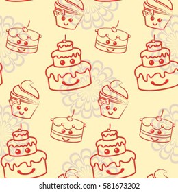 Pattern. Background texture. cakes, ice cream, coffee, croissant.