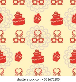 Pattern. Background texture. cakes, ice cream, coffee, croissant.