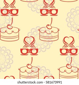 Pattern. Background texture. cakes, ice cream, coffee, croissant.