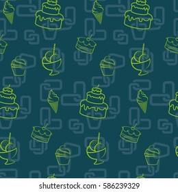 Pattern. Background texture. cakes, ice cream, coffee, croissant.