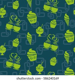 Pattern. Background texture. cakes, ice cream, coffee, croissant.