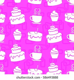 Pattern. Background texture. cakes, ice cream, coffee, croissant.