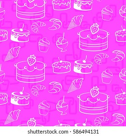 Pattern. Background texture. cakes, ice cream, coffee, croissant.