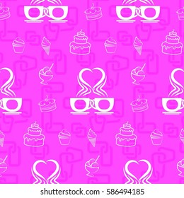 Pattern. Background texture. cakes, ice cream, coffee, croissant.