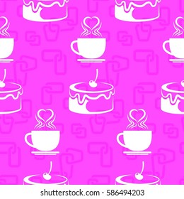 Pattern. Background texture. cakes, ice cream, coffee, croissant.