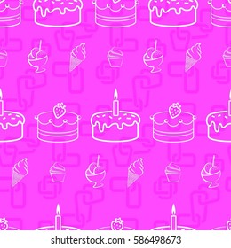 Pattern. Background texture. cakes, ice cream, coffee, croissant.