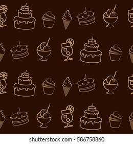 Pattern. Background texture. cakes, ice cream, coffee, croissant.