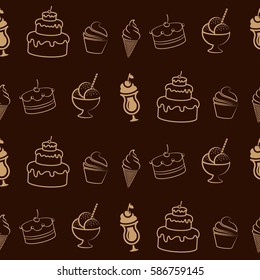 Pattern. Background texture. cakes, ice cream, coffee, croissant.