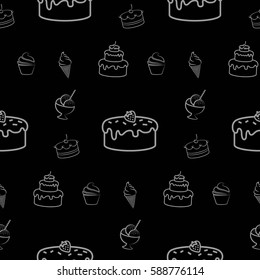 Pattern. Background texture. cakes, ice cream, coffee, croissant.