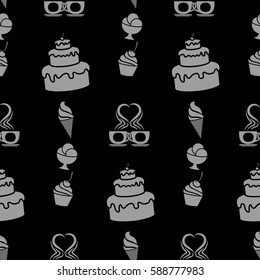 Pattern. Background texture. cakes, ice cream, coffee, croissant.