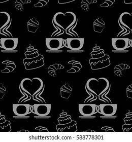 Pattern. Background texture. cakes, ice cream, coffee, croissant.