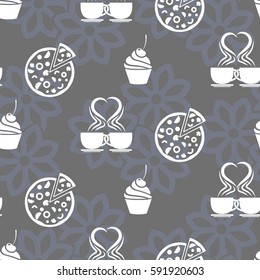 Pattern. Background texture. cakes, ice cream, coffee, croissant.