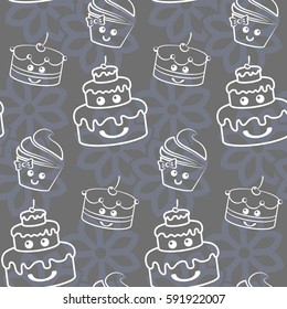 Pattern. Background texture. cakes, ice cream, coffee, croissant.