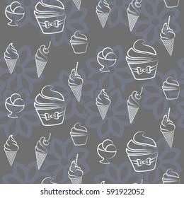 Pattern. Background texture. cakes, ice cream, coffee, croissant.
