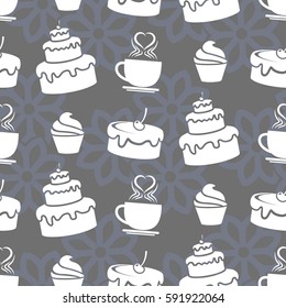 Pattern. Background texture. cakes, ice cream, coffee, croissant.