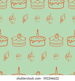 Pattern. Background texture. cakes, ice cream, coffee, croissant.