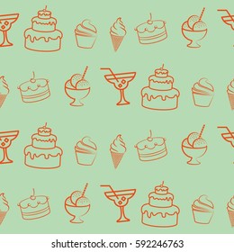 Pattern. Background texture. cakes, ice cream, coffee, croissant.