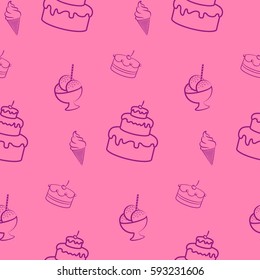 Pattern. Background texture. cakes, ice cream, coffee, croissant.