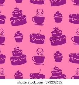 Pattern. Background texture. cakes, ice cream, coffee, croissant.