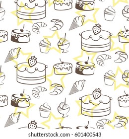 Pattern. Background texture. cakes, ice cream, coffee, croissant.