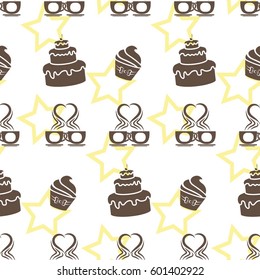 Pattern. Background texture. cakes, ice cream, coffee, croissant.