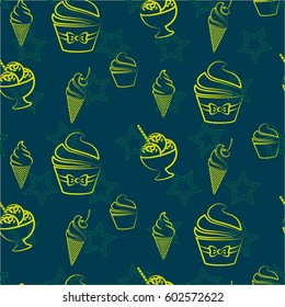 Pattern. Background texture. cakes, ice cream, coffee, croissant.