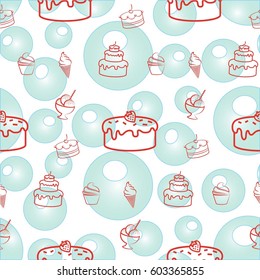 Pattern. Background texture. cakes, ice cream, coffee, croissant.