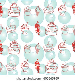 Pattern. Background texture. cakes, ice cream, coffee, croissant.