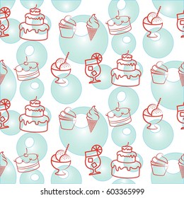 Pattern. Background texture. cakes, ice cream, coffee, croissant.