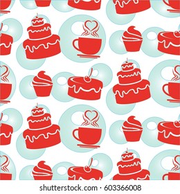 Pattern. Background texture. cakes, ice cream, coffee, croissant.