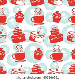 Pattern. Background texture. cakes, ice cream, coffee, croissant.